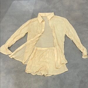 Light Yellow Sheer Shirt and Shorts Set